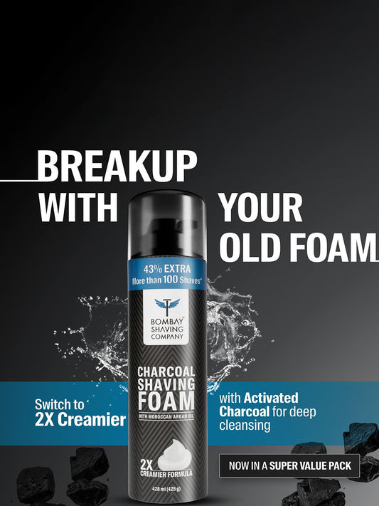 Bombay Shaving Company Charcoal Shaving Foam with Moroccan Argan Oil | 2X Creamier Formula | 428ml
